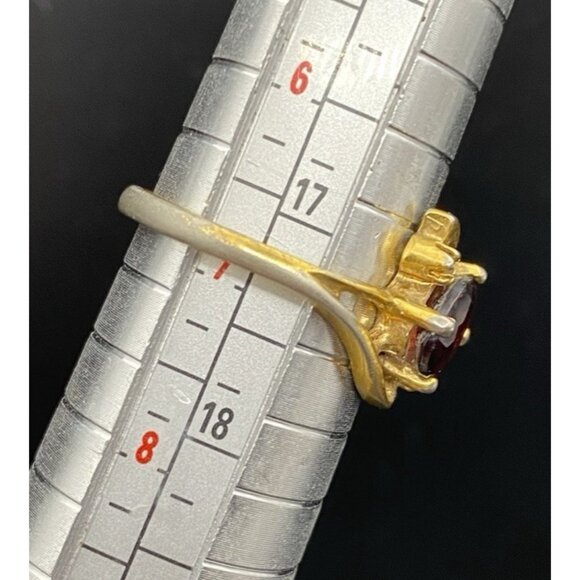 Garnet Ring Tested Diamond Accent Vintage Yellow Gold Plated Size 7 LOOK READ - Picture 8 of 10